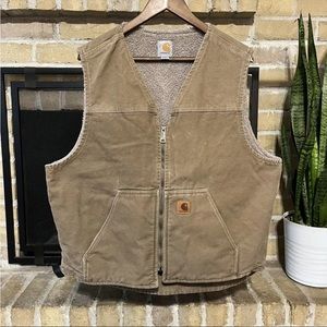 Carhartt Mens Sherpa Lined Sandstone Rugged Brown Vest Size XL